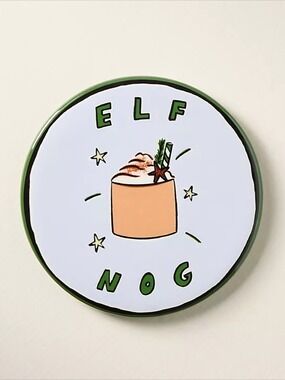 Anthropologie Elf Nog Christmas Coaster NEW Nephthys Holiday Cocktail Ceramic